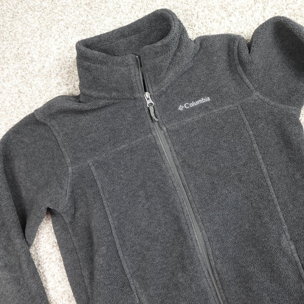 Columbia Kids Full Zip Fleece Jacket Charcoal Gray Size L 14/16 Mock Neck
